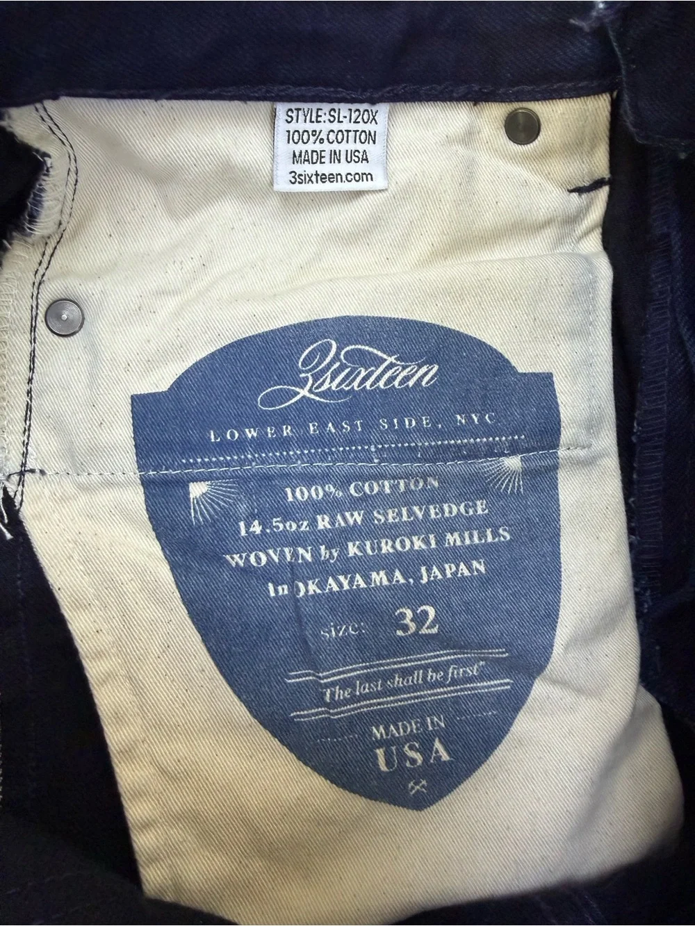 3sixteen SL-120x Shadow Selvedge Jeans Men’s Size 32 Made in USA